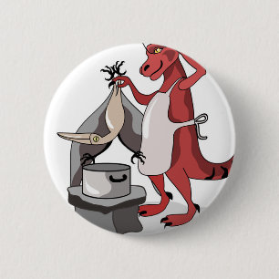 Illustration Of A Tyrannosaurus Rex Chef Cooking. 2 Inch Round Button
