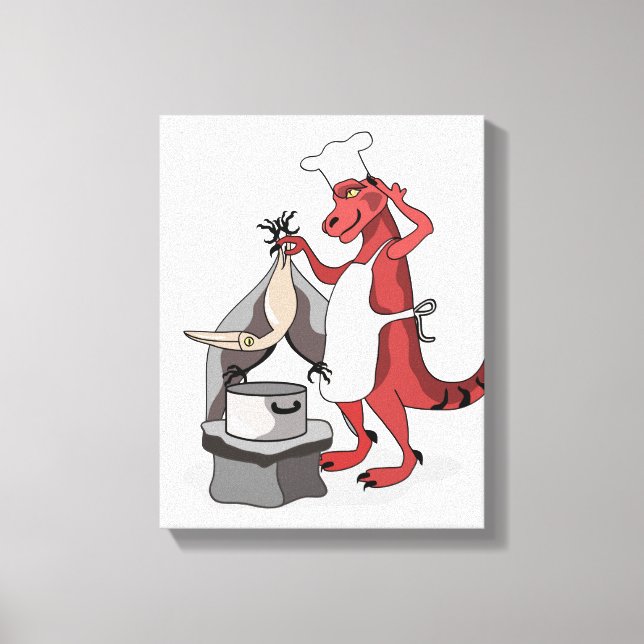 Illustration Of A Tyrannosaurus Rex Chef Cooking. Canvas Print (Front)
