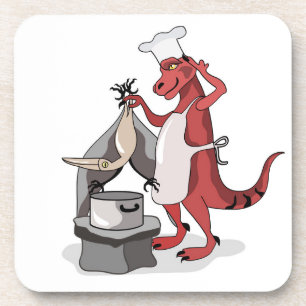 Illustration Of A Tyrannosaurus Rex Chef Cooking. Coaster