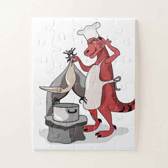 Illustration Of A Tyrannosaurus Rex Chef Cooking. Jigsaw Puzzle (Vertical)