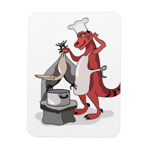 Illustration Of A Tyrannosaurus Rex Chef Cooking. Magnet