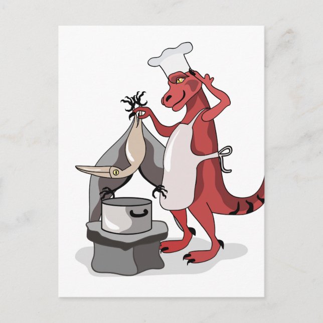 Illustration Of A Tyrannosaurus Rex Chef Cooking. Postcard (Front)