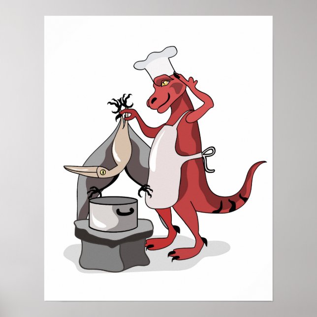 Illustration Of A Tyrannosaurus Rex Chef Cooking. Poster (Front)