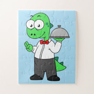 Illustration Of A Tyrannosaurus Rex Food Waiter. Jigsaw Puzzle
