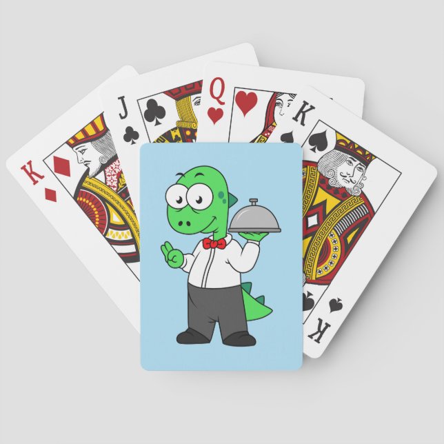 Illustration Of A Tyrannosaurus Rex Food Waiter. Playing Cards (Back)