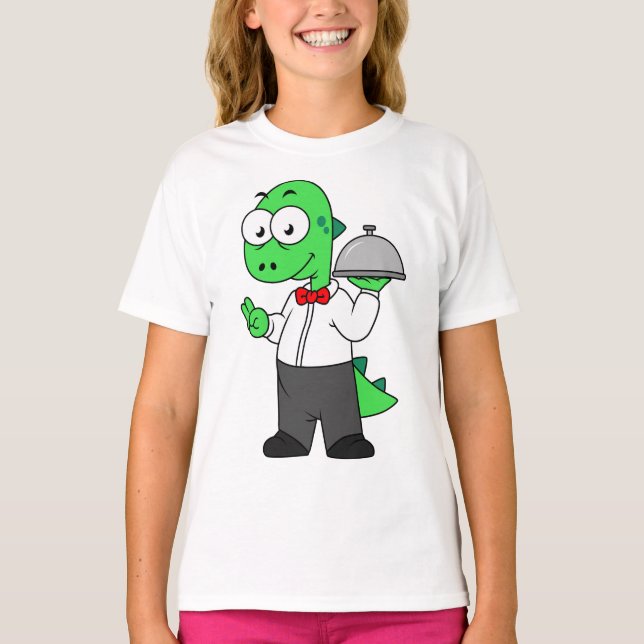 Illustration Of A Tyrannosaurus Rex Food Waiter. T-Shirt (Front)