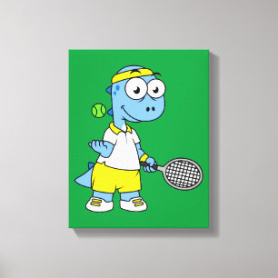 Illustration Of A Tyrannosaurus Rex Tennis Player. Canvas Print