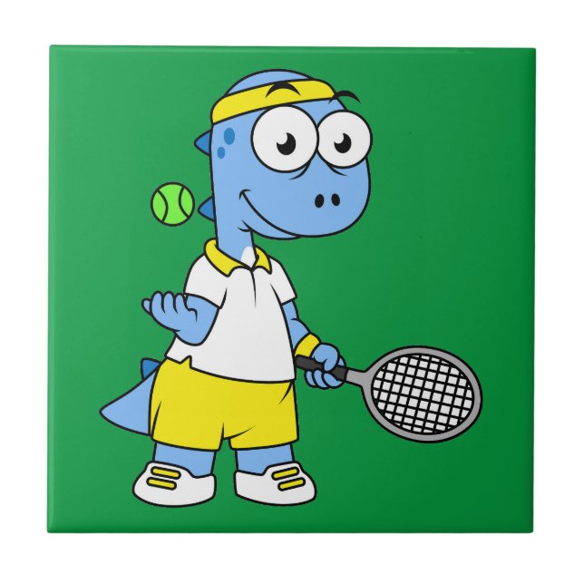 Illustration Of A Tyrannosaurus Rex Tennis Player. Tile (Front)