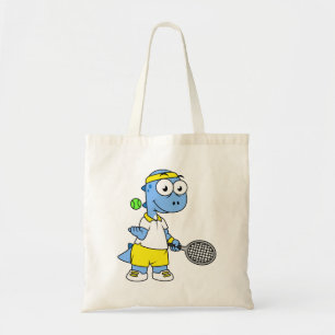 Illustration Of A Tyrannosaurus Rex Tennis Player. Tote Bag