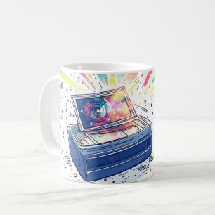 Illustration of a vintage-style instant camera coffee mug