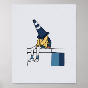 Illustration of a Woman Wearing a Traffic Cone Poster