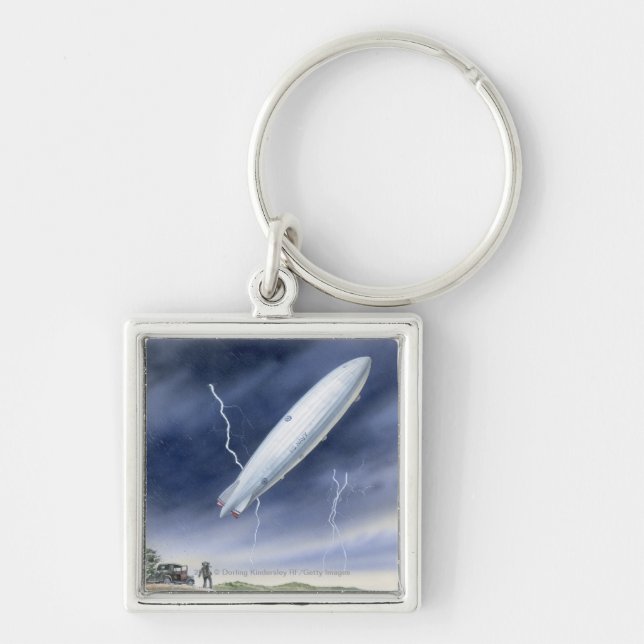 Illustration of airship being struck by lightning keychain (Front)