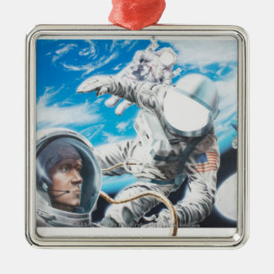 Illustration of American astronauts in space Metal Ornament