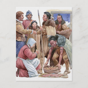 Illustration of American Indians giving English Postcard