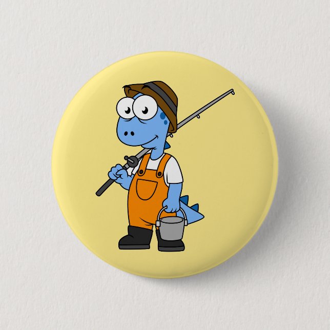 Illustration Of An Allosaurus Fisherman. 2 Inch Round Button (Front)