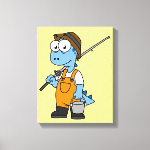 Illustration Of An Allosaurus Fisherman. Canvas Print