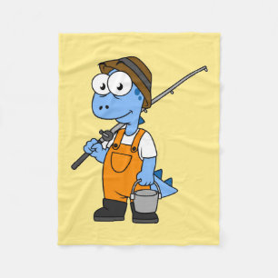 Illustration Of An Allosaurus Fisherman. Fleece Blanket