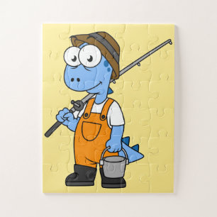 Illustration Of An Allosaurus Fisherman. Jigsaw Puzzle