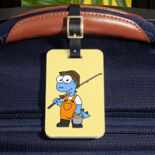 Illustration Of An Allosaurus Fisherman. Luggage Tag