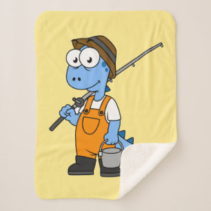 Illustration Of An Allosaurus Fisherman. Sherpa Blanket