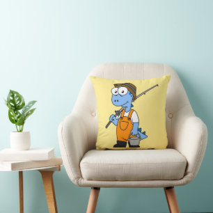Illustration Of An Allosaurus Fisherman. Throw Pillow