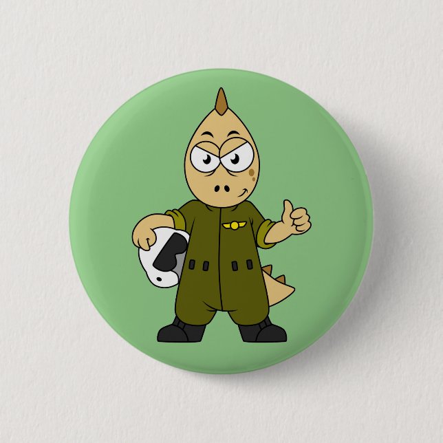 Illustration Of An Allosaurus Jet Pilot. 2 Inch Round Button (Front)