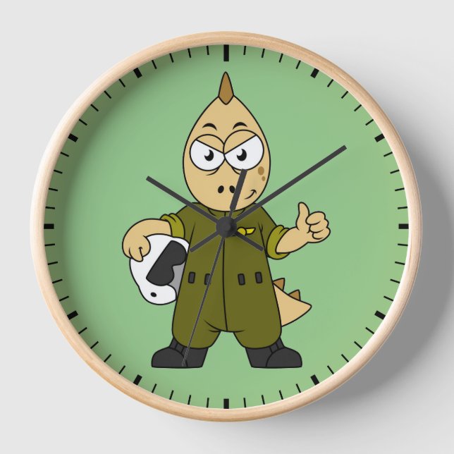 Illustration Of An Allosaurus Jet Pilot. Clock (Front)