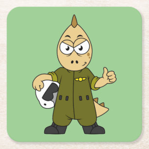 Illustration Of An Allosaurus Jet Pilot. Square Paper Coaster