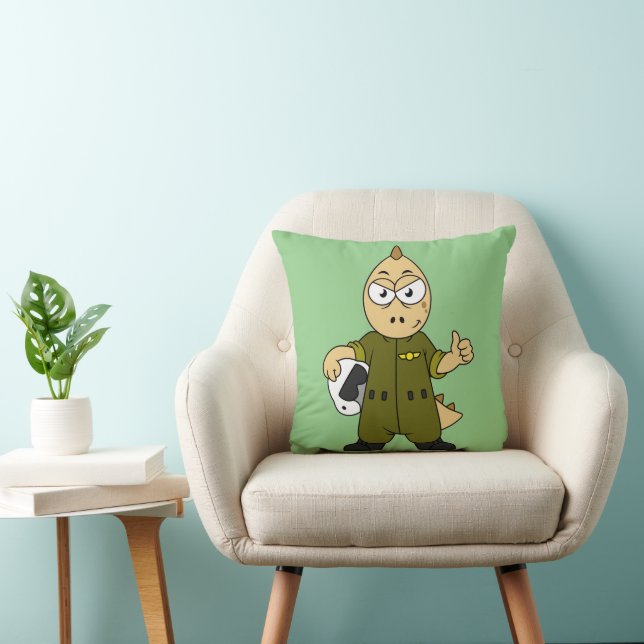 Illustration Of An Allosaurus Jet Pilot. Throw Pillow (Chair)