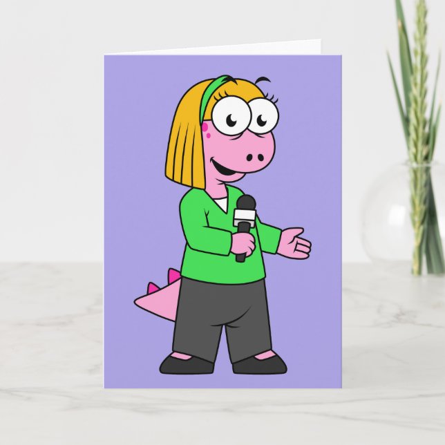 Illustration Of An Allosaurus News Reporter. Card (Front)