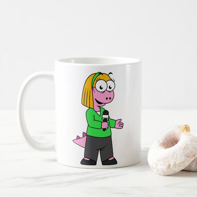 Illustration Of An Allosaurus News Reporter. Coffee Mug (With Donut)