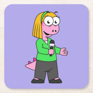 Illustration Of An Allosaurus News Reporter. Square Paper Coaster