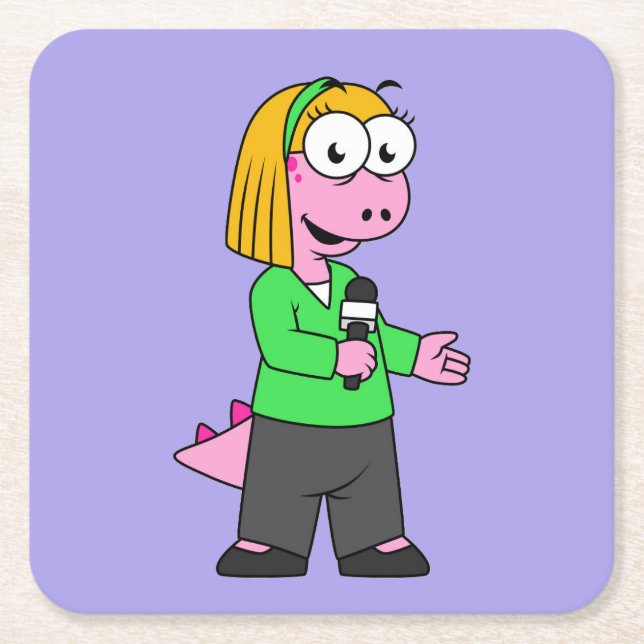 Illustration Of An Allosaurus News Reporter. Square Paper Coaster (Front)