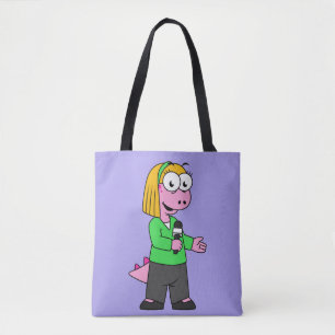 Illustration Of An Allosaurus News Reporter. Tote Bag