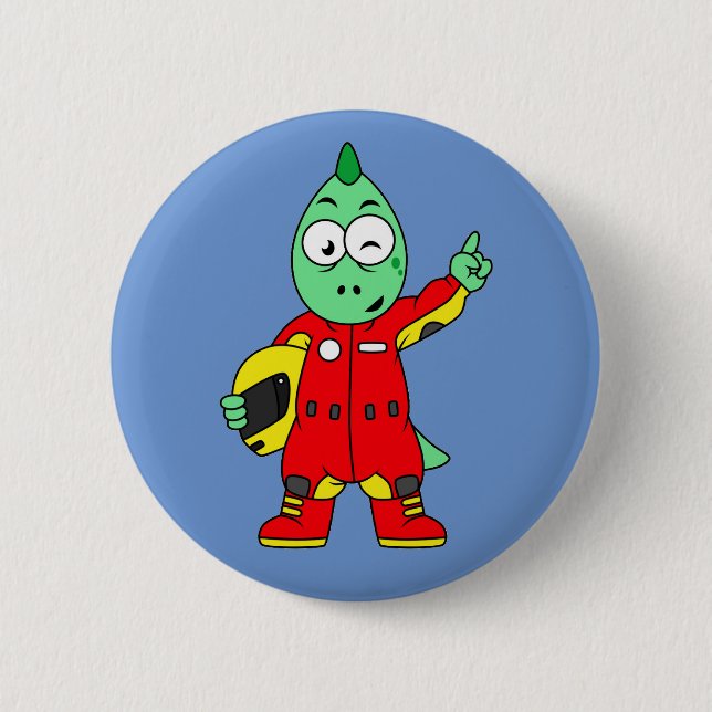 Illustration Of An Allosaurus Race Car Driver. 2 Inch Round Button (Front)