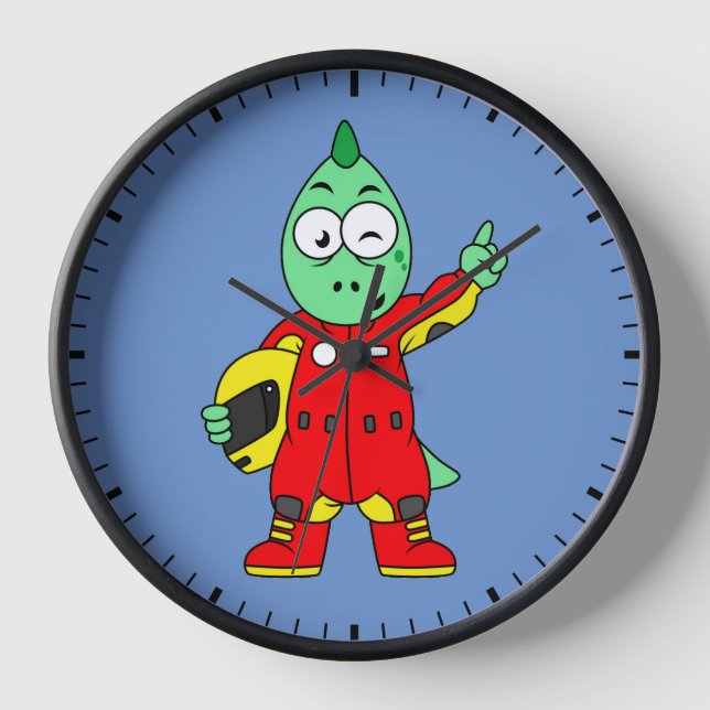 Illustration Of An Allosaurus Race Car Driver. Clock (Front)