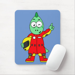 Illustration Of An Allosaurus Race Car Driver. Mouse Pad