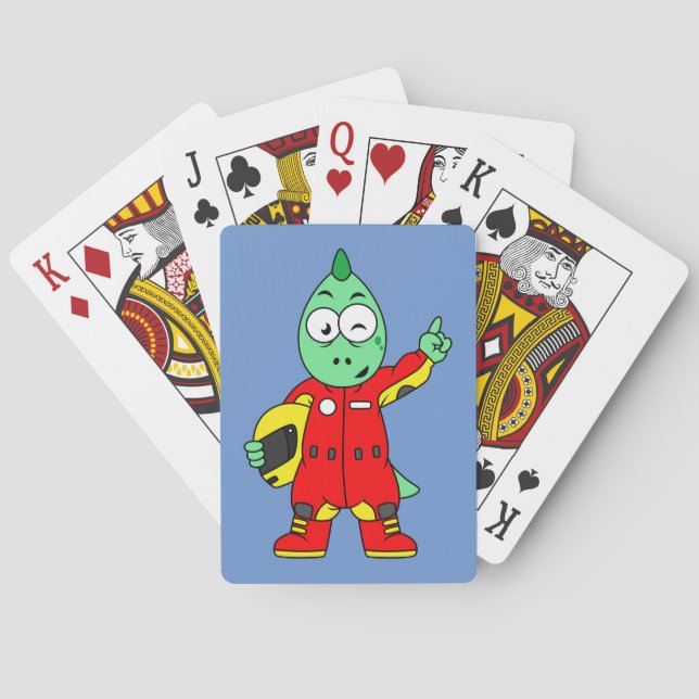Illustration Of An Allosaurus Race Car Driver. Playing Cards (Back)