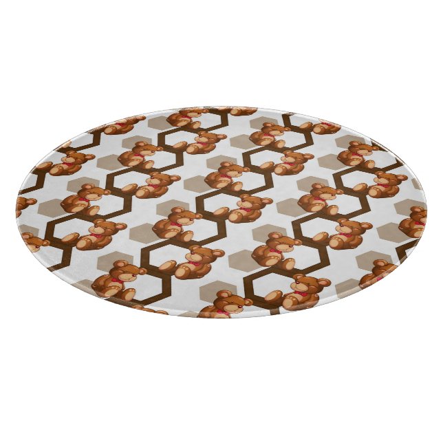 illustration of an array of teddy bear on white cutting board (Corner)