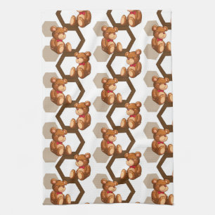 illustration of an array of teddy bear on white kitchen towel