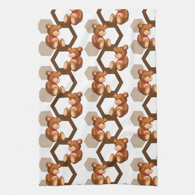illustration of an array of teddy bear on white kitchen towel (Vertical)