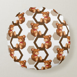 illustration of an array of teddy bear on white round pillow