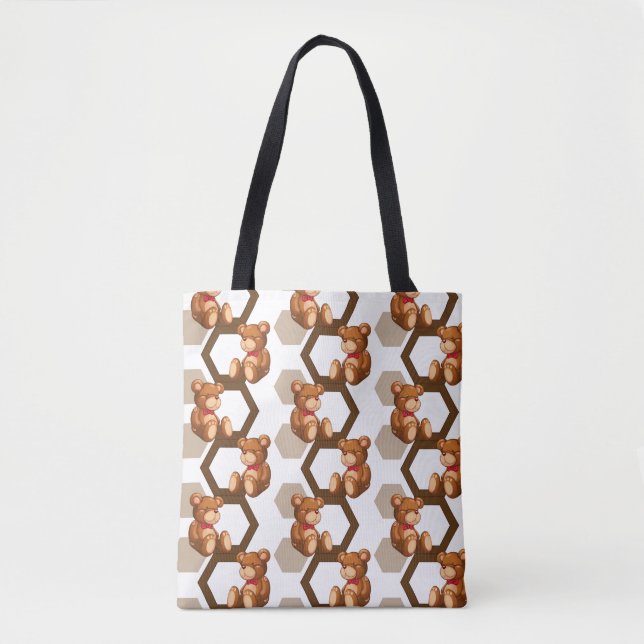 illustration of an array of teddy bear on white tote bag (Front)