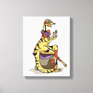 Illustration Of An Iguanodon Polishing Her Nails. Canvas Print