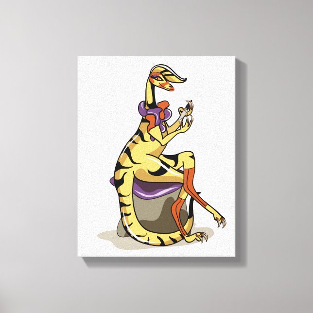Illustration Of An Iguanodon Polishing Her Nails. Canvas Print (Front)