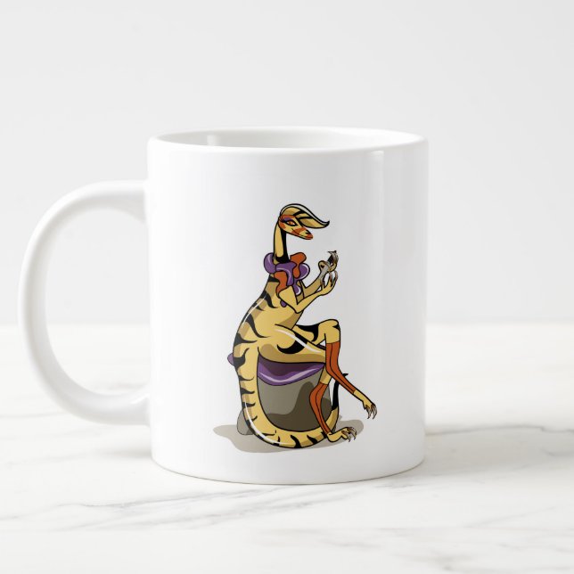 Illustration Of An Iguanodon Polishing Her Nails. Large Coffee Mug (Left)