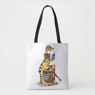 Illustration Of An Iguanodon Polishing Her Nails. Tote Bag
