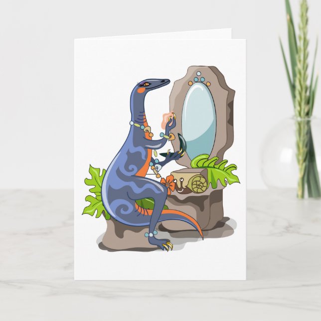 Illustration Of An Iguanodon Putting On Make-Up. Card (Front)