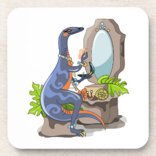 Illustration Of An Iguanodon Putting On Make-Up. Coaster