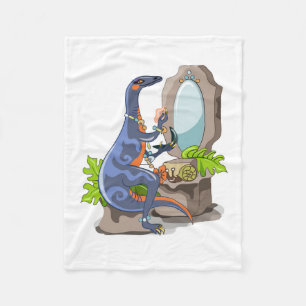 Illustration Of An Iguanodon Putting On Make-Up. Fleece Blanket